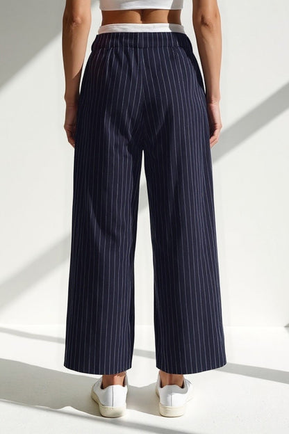 Broek met verticale strepen | Middelhoge taille | Wijde pijpen