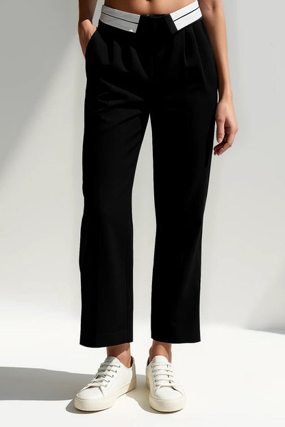 Elegante cropped broek | Contrasterend detail in de taille | Rechte pasvorm