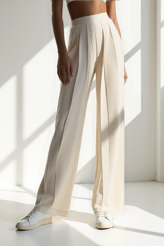 Elegante palazzo-broek met verticale plooien | Glad hoge tailleband | Minimalistische elegantie