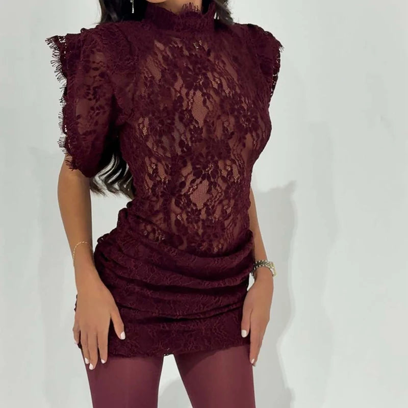 The Elara Lace Mini Dress™ – Elegante Mesh Party Dress