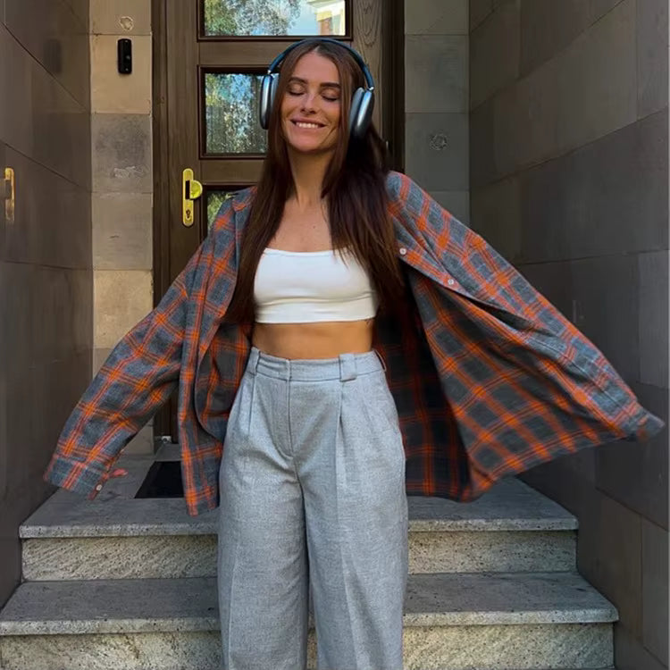 Elin™ Oversized Plaid Shirt – Vintage, Los & Tijdloos Chic