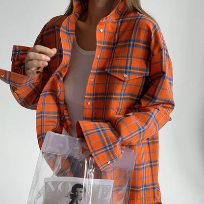 Elin™ Oversized Plaid Shirt – Vintage, Los & Tijdloos Chic