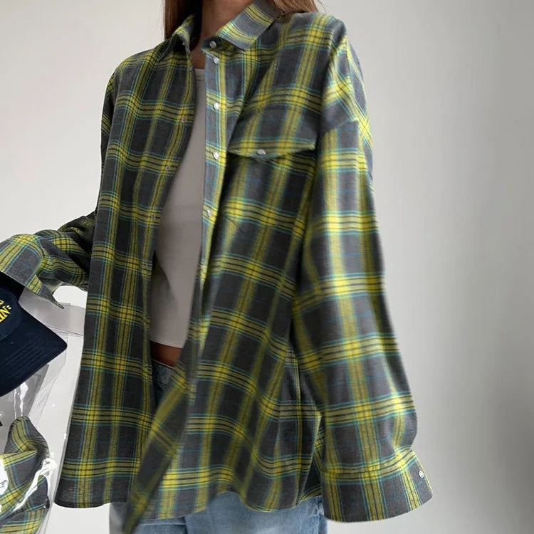 Elin™ Oversized Plaid Shirt – Vintage, Los & Tijdloos Chic