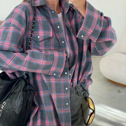 Elin™ Oversized Plaid Shirt – Vintage, Los & Tijdloos Chic