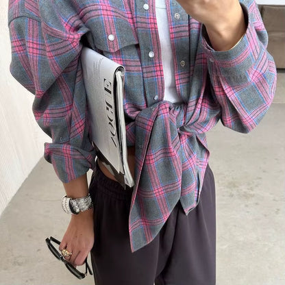 Elin™ Oversized Plaid Shirt – Vintage, Los & Tijdloos Chic