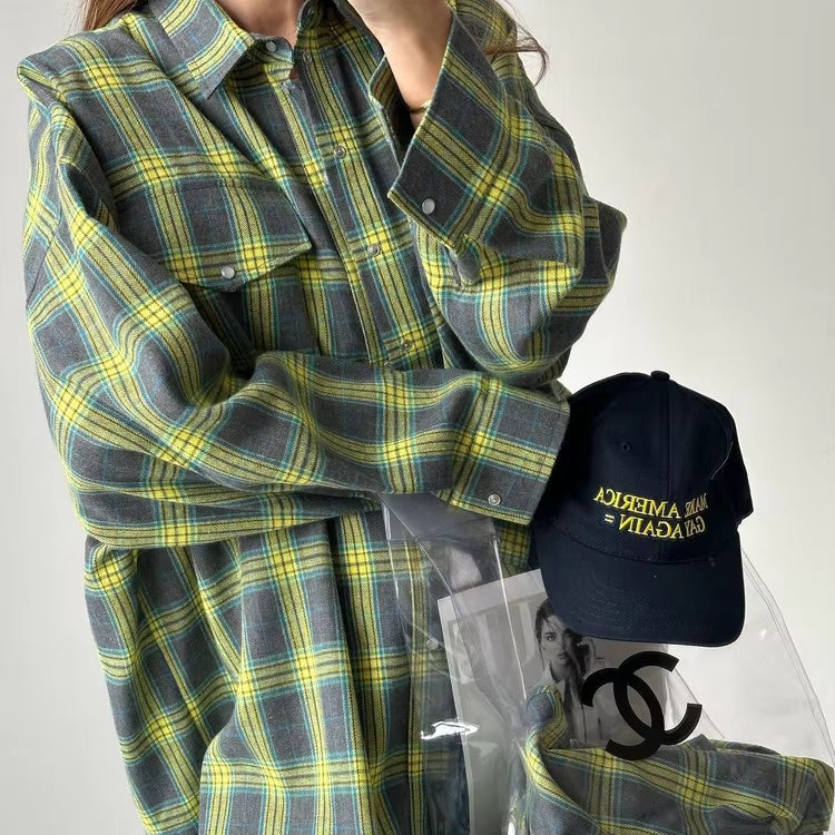 Elin™ Oversized Plaid Shirt – Vintage, Los & Tijdloos Chic