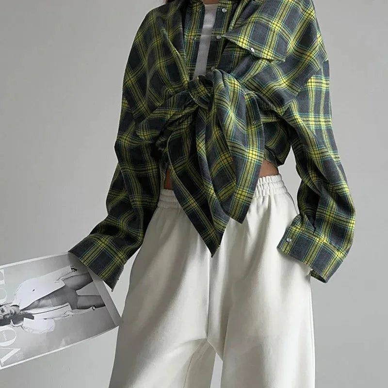 Elin™ Oversized Plaid Shirt – Vintage, Los & Tijdloos Chic