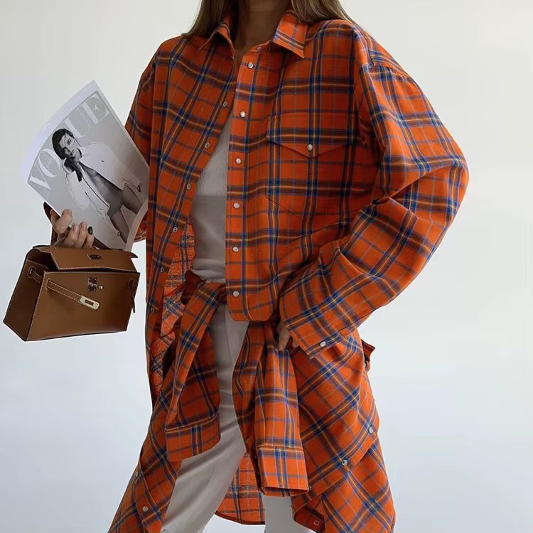 Elin™ Oversized Plaid Shirt – Vintage, Los & Tijdloos Chic