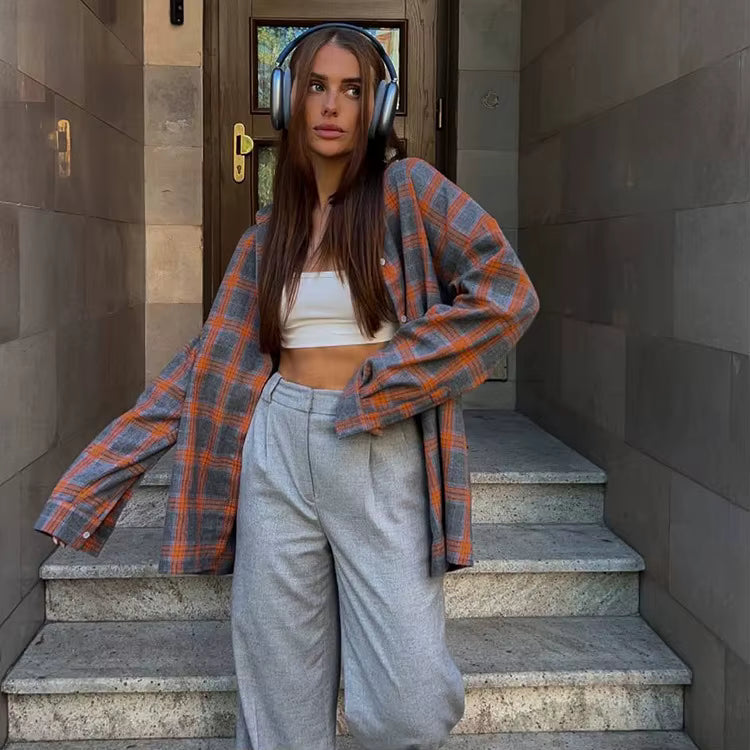 Elin™ Oversized Plaid Shirt – Vintage, Los & Tijdloos Chic