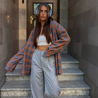 Elin™ Oversized Plaid Shirt – Vintage, Los & Tijdloos Chic