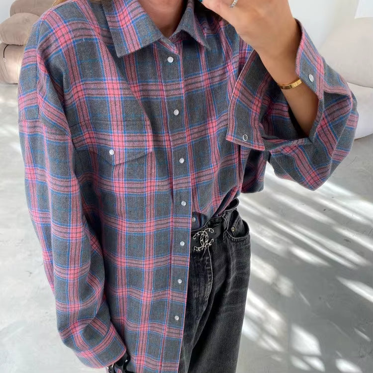 Elin™ Oversized Plaid Shirt – Vintage, Los & Tijdloos Chic