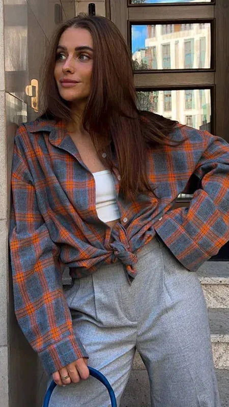 Elin™ Oversized Plaid Shirt – Vintage, Los & Tijdloos Chic