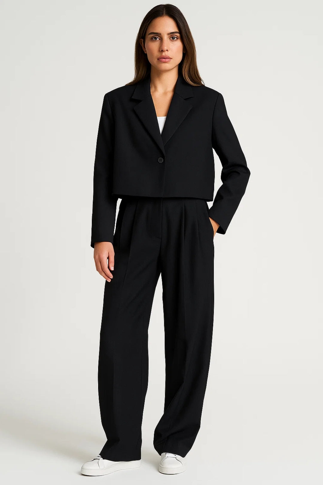 Tweedelige Set Dames | Cropped Blazer en Wijde Pantalon | Minimalistisch en Elegant