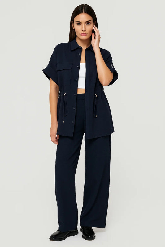 Tweedelige Set Dames | Korte Mouwen Overshirt en Wijde Broek | Casual en Functioneel