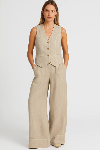 Tweedelige Set Dames | Mouwloos Gilet en Wijde Pantalon | Verfijnd en Tijdloos