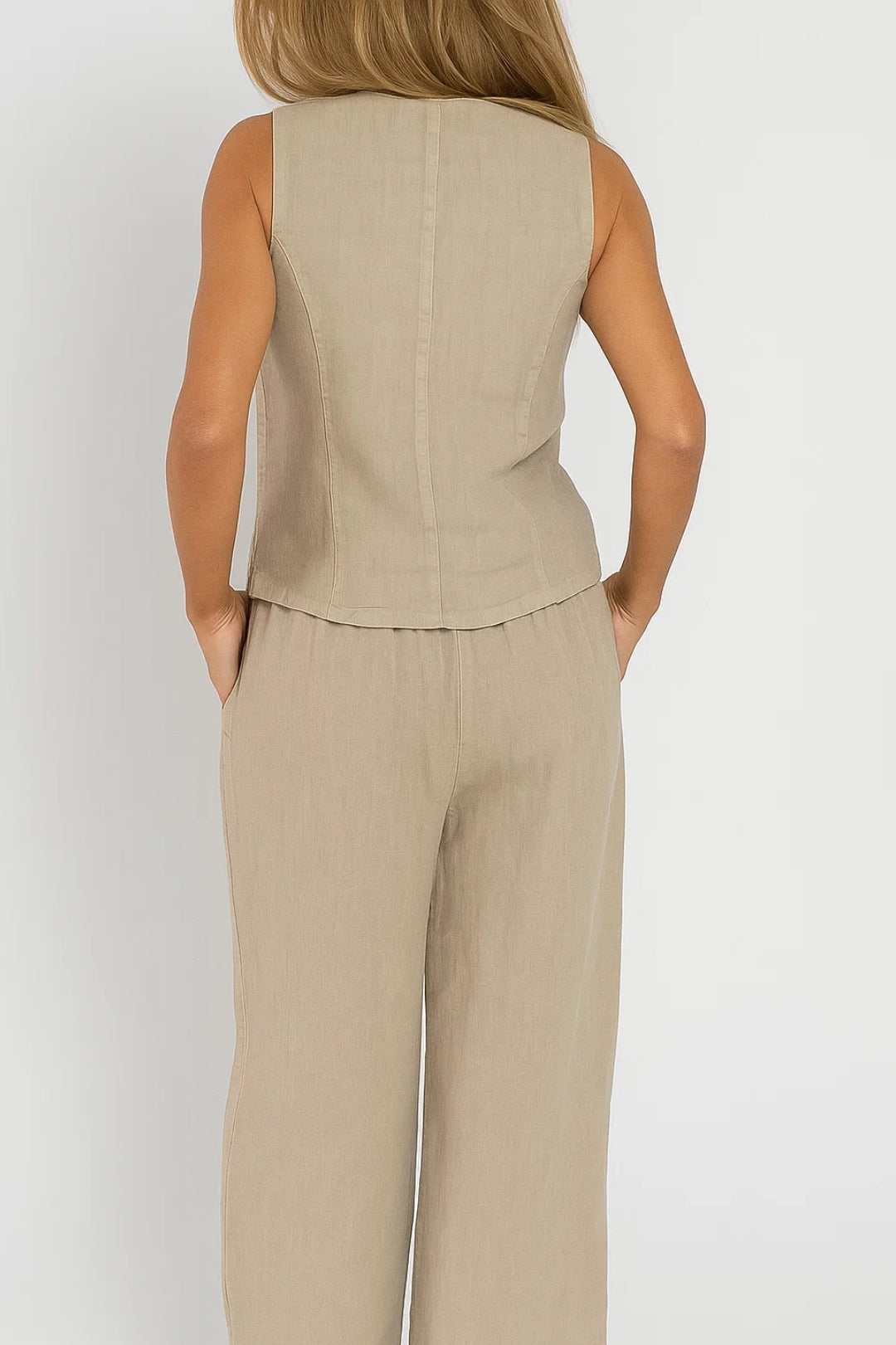 Tweedelige Set Dames | Mouwloos Gilet en Wijde Pantalon | Verfijnd en Tijdloos