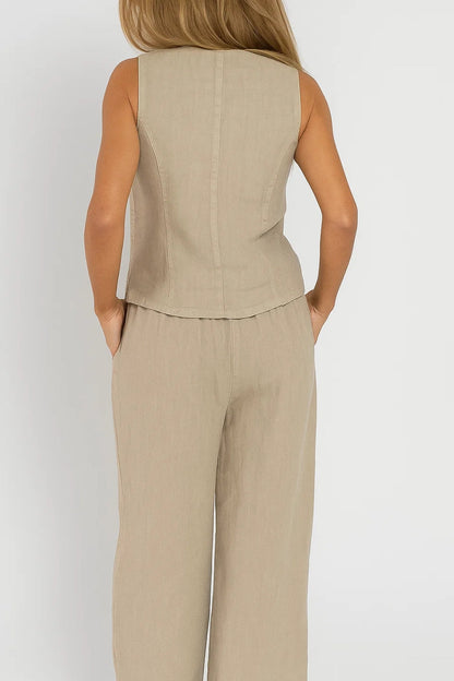 Tweedelige Set Dames | Mouwloos Gilet en Wijde Pantalon | Verfijnd en Tijdloos