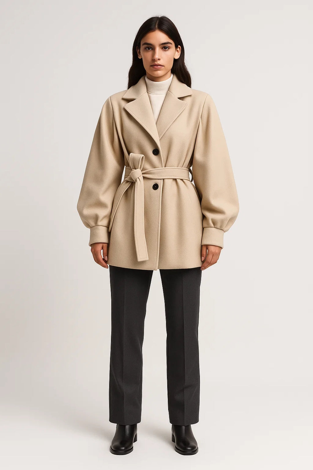 Elegante Damesjas | Middellang Model met Strikceintuur | Tijdloos en Vrouwelijk