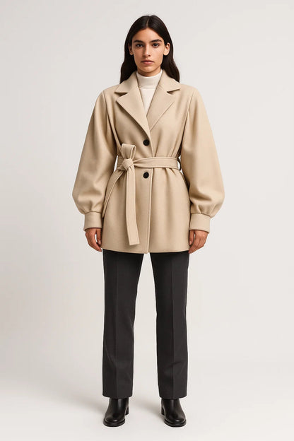 Elegante Damesjas | Middellang Model met Strikceintuur | Tijdloos en Vrouwelijk