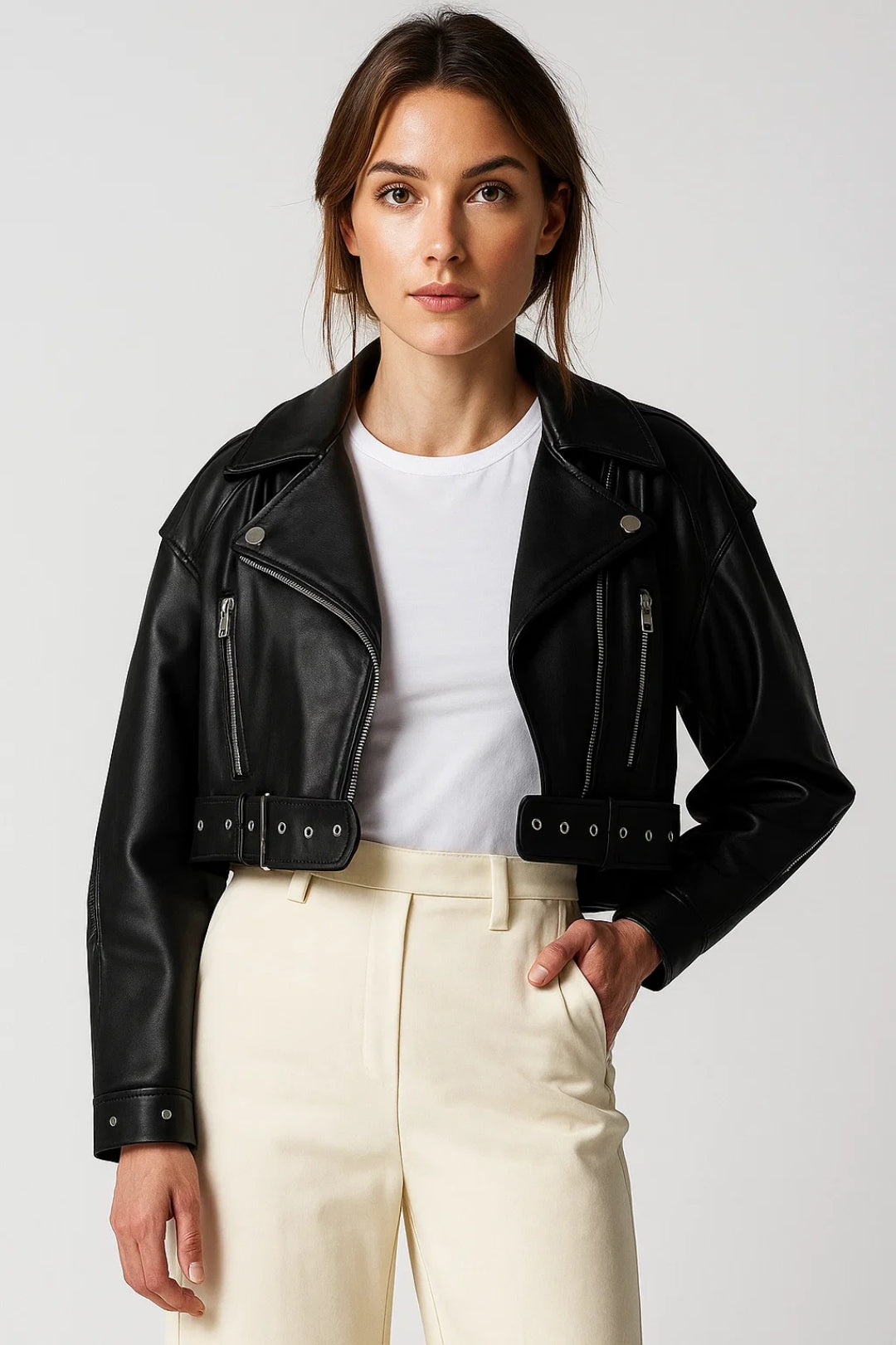 Korte Bikerjas | Zwart met Ritsdetails