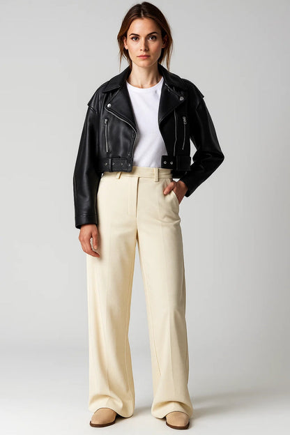 Korte Bikerjas | Zwart met Ritsdetails