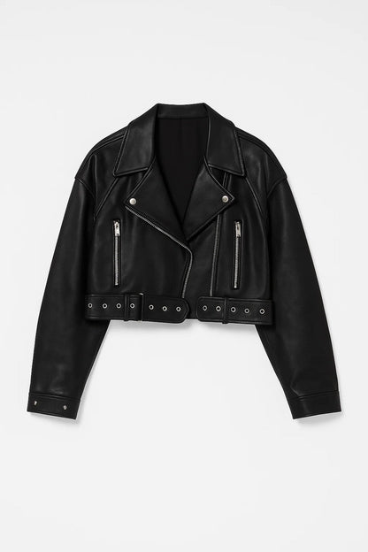 Korte Bikerjas | Zwart met Ritsdetails