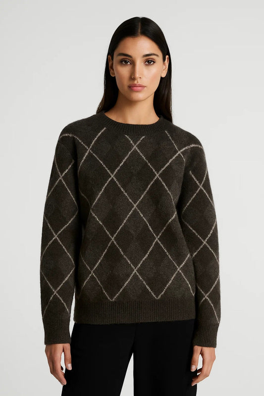Trui Dames | Klassiek Ruitpatroon en Ronde Hals | Stijlvol en Comfortabel