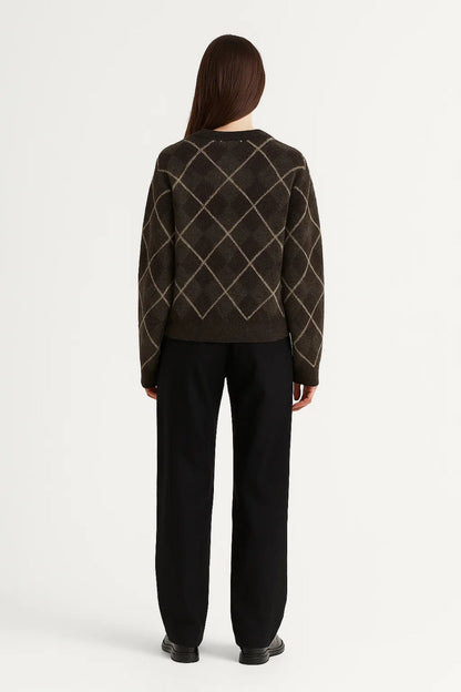 Trui Dames | Klassiek Ruitpatroon en Ronde Hals | Stijlvol en Comfortabel