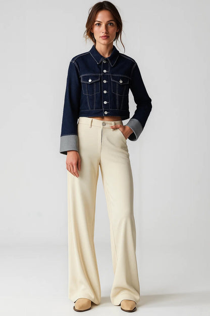 Cropped Spijkerjack | Donkerblauw Denim | Met Opgestikte Zakken