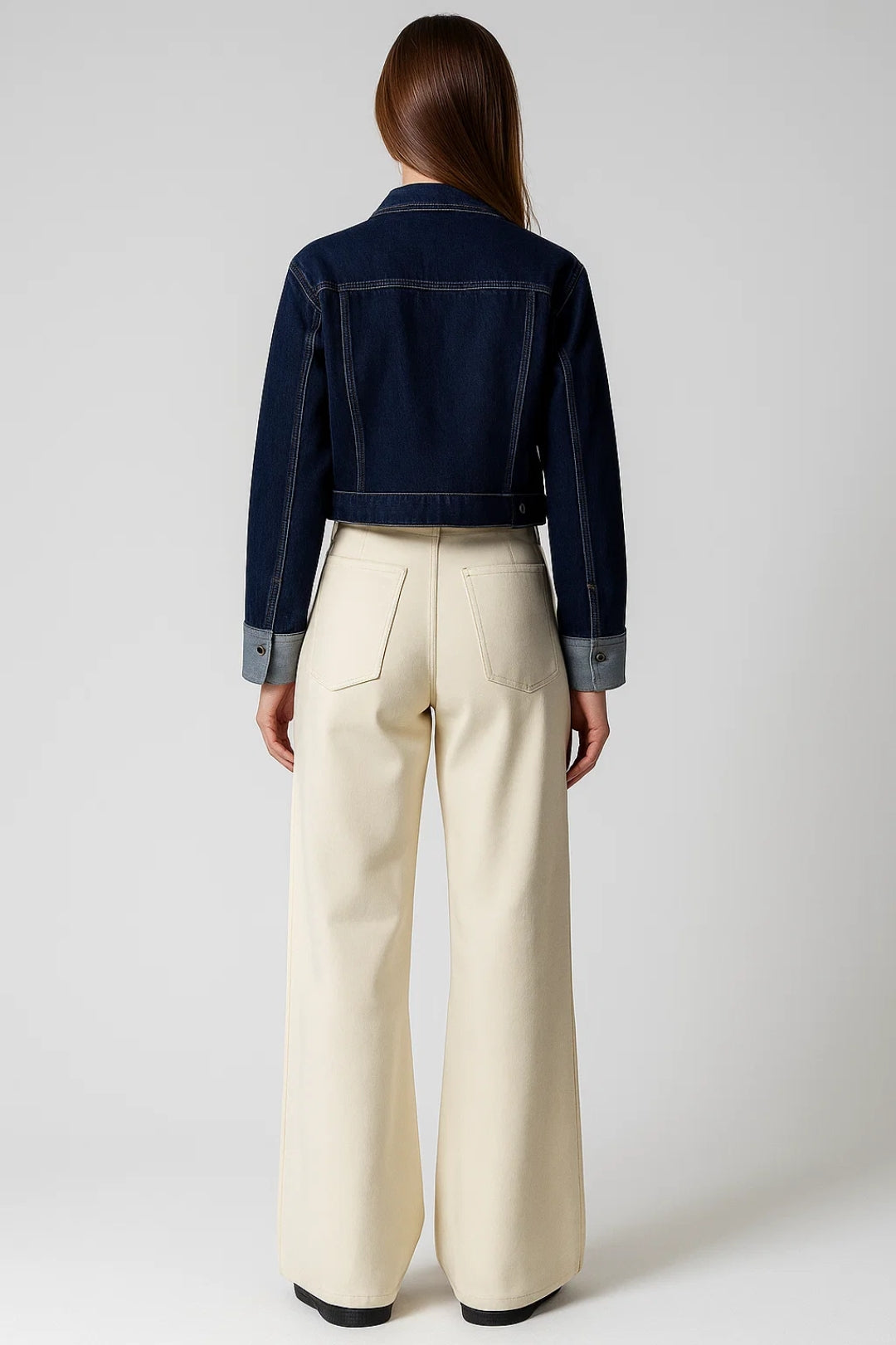 Cropped Spijkerjack | Donkerblauw Denim | Met Opgestikte Zakken