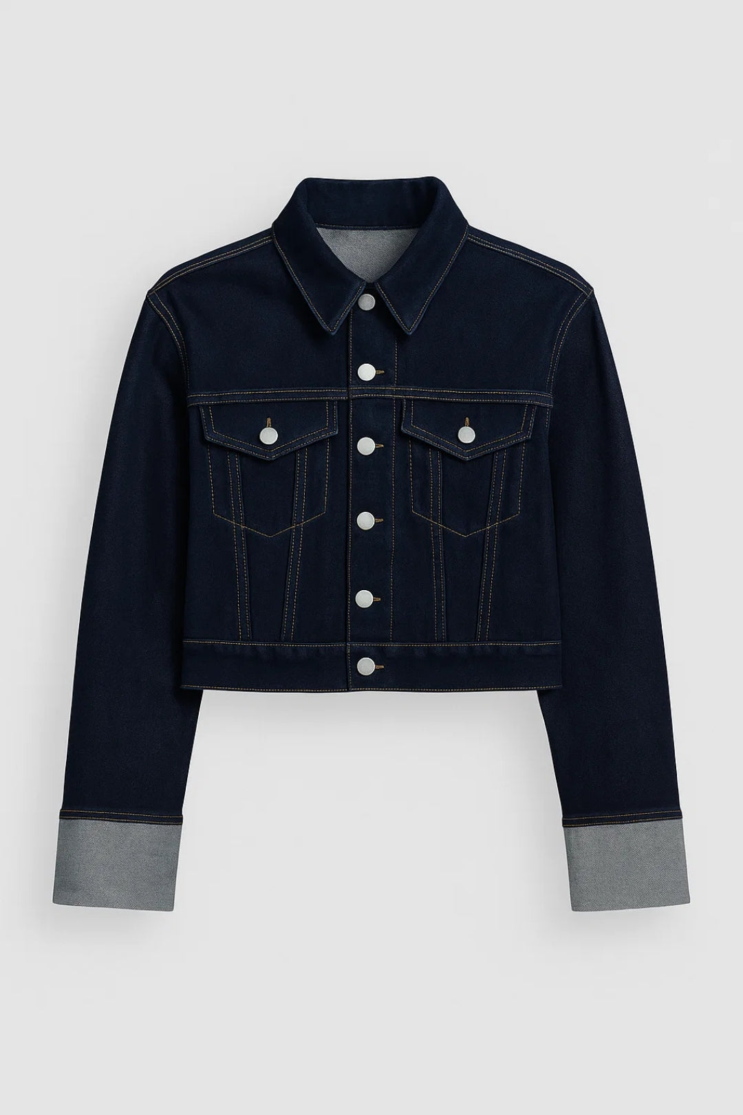 Cropped Spijkerjack | Donkerblauw Denim | Met Opgestikte Zakken