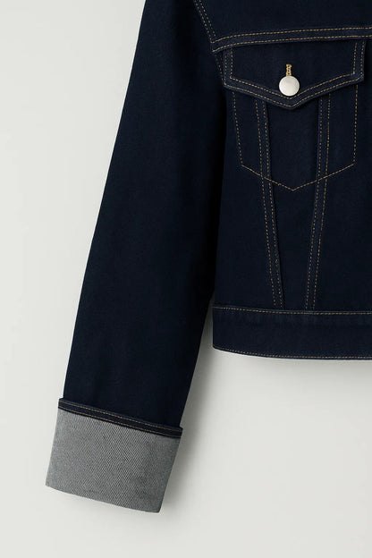 Cropped Spijkerjack | Donkerblauw Denim | Met Opgestikte Zakken