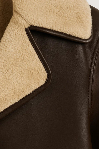 Korte Jas met Imitatiebont | Donkerbruin Vegan Leer | Warme Voering