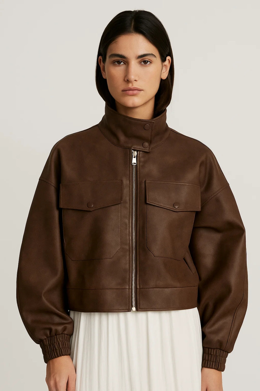 PU Jassen Collectie | Damesjack met Opstaande Kraag en Klepzakken | Lichtgewicht en Ademend