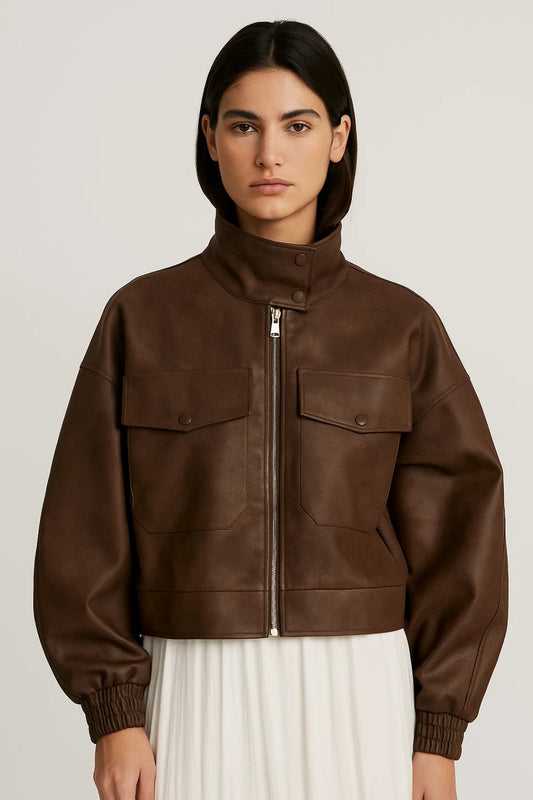 PU Jassen Collectie | Damesjack met Opstaande Kraag en Klepzakken | Lichtgewicht en Ademend