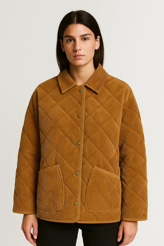 Gewatteerde Jassen Collectie | Damesjack van Ribstof met Drukknoopsluiting | Lichtgewicht en Ademend