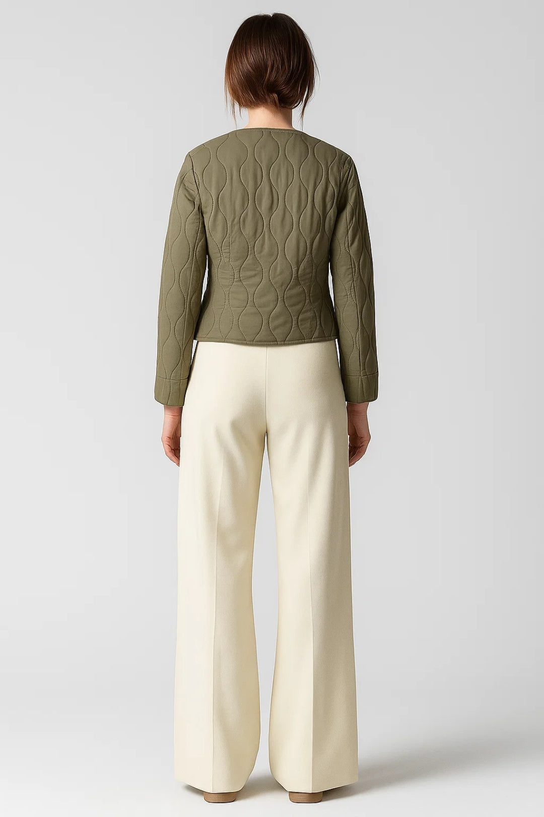 Gewatteerd Kort Jack | Minimalistisch Design | Olijfgroen