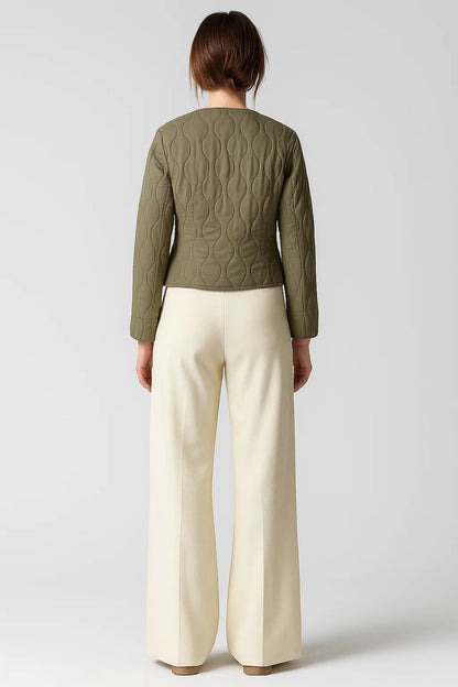 Gewatteerd Kort Jack | Minimalistisch Design | Olijfgroen