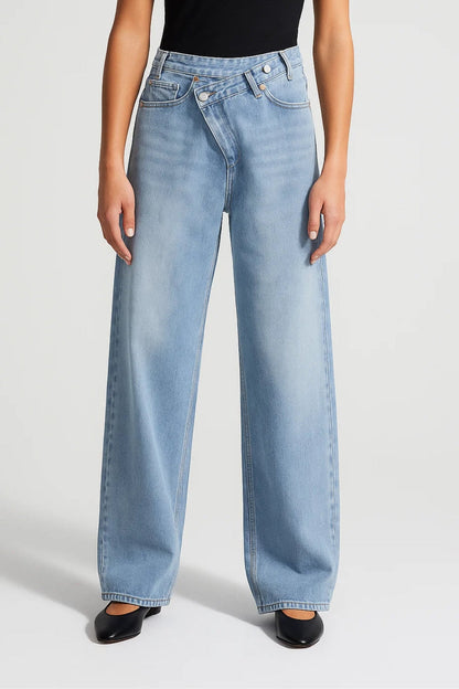 Jeans met wijde pijpen en asymmetrische sluiting | Hoge taille | Donker- of lichtblauw denim