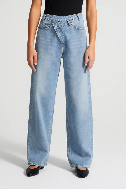 Jeans met wijde pijpen en asymmetrische sluiting | Hoge taille | Donker- of lichtblauw denim