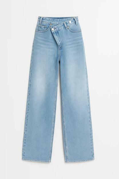 Jeans met wijde pijpen en asymmetrische sluiting | Hoge taille | Donker- of lichtblauw denim