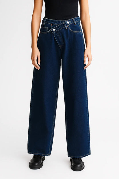 Jeans met wijde pijpen en asymmetrische sluiting | Hoge taille | Donker- of lichtblauw denim