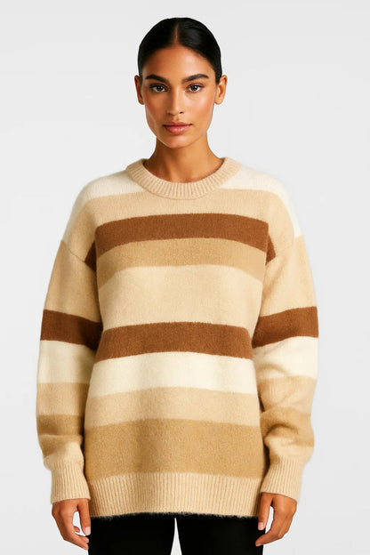Gestreepte Damestrui | Losvallend Model met Ronde Hals | Zacht en Casual