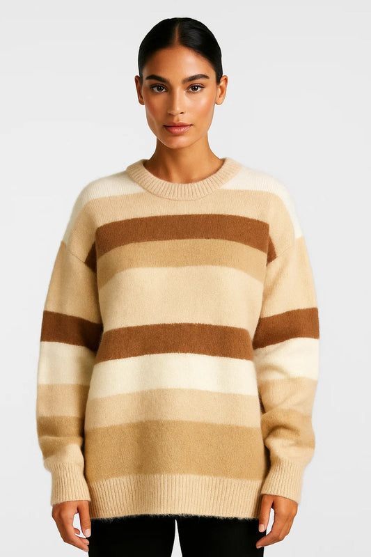 Gestreepte Damestrui | Losvallend Model met Ronde Hals | Zacht en Casual