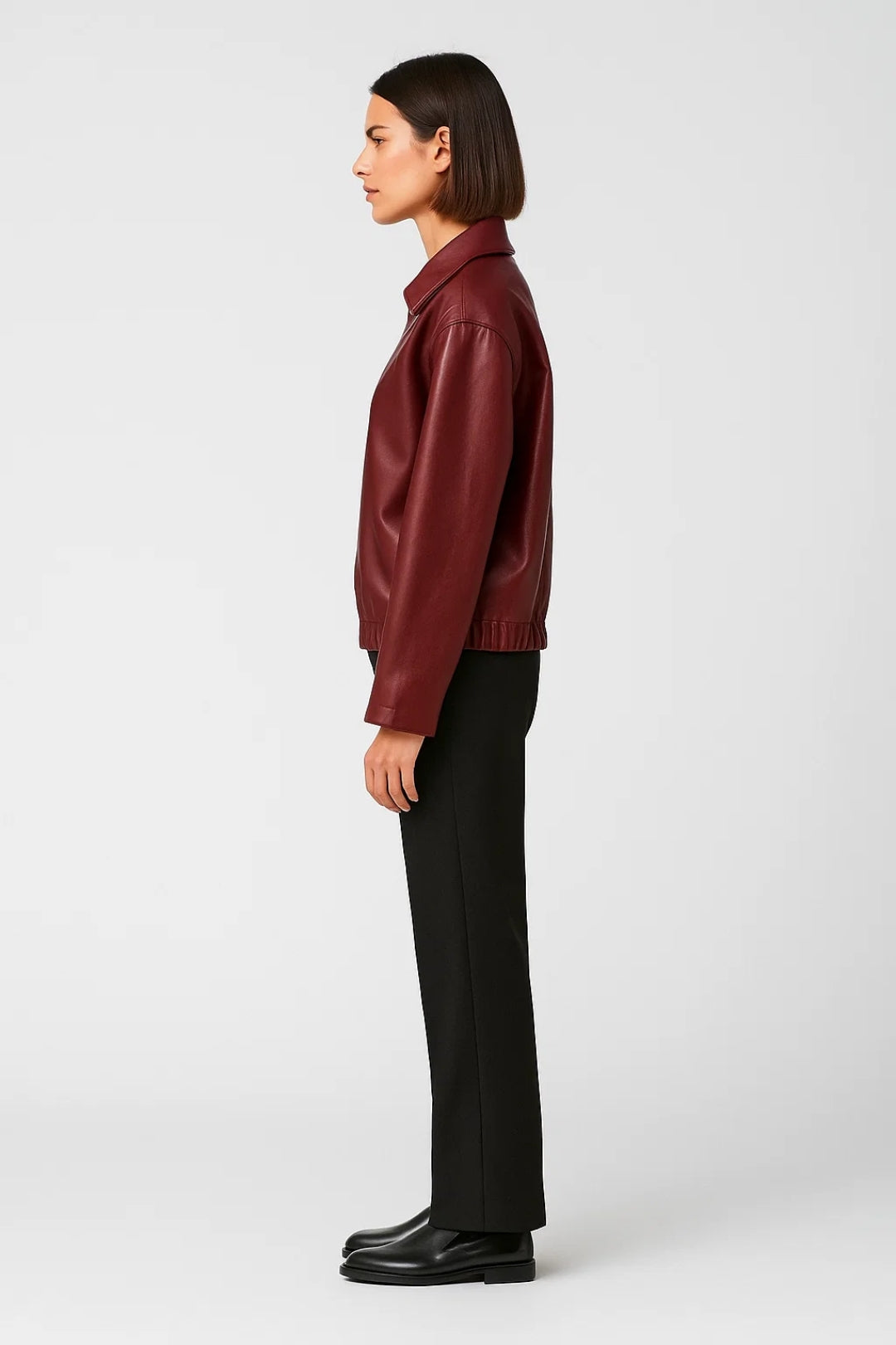 Korte Leren Jas | Diep Bordeauxrood