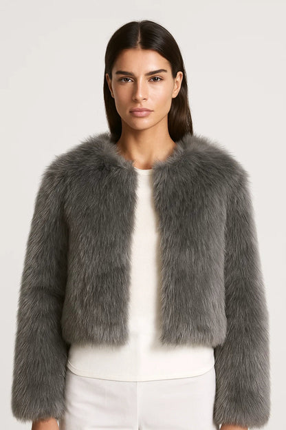 Faux Fur Damesjas | Ronde Halslijn en Rechte Snit | Zacht en Elegant