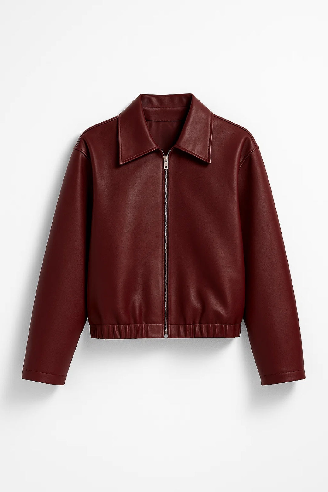 Korte Leren Jas | Diep Bordeauxrood