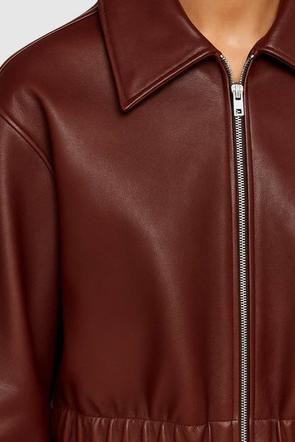Korte Leren Jas | Diep Bordeauxrood