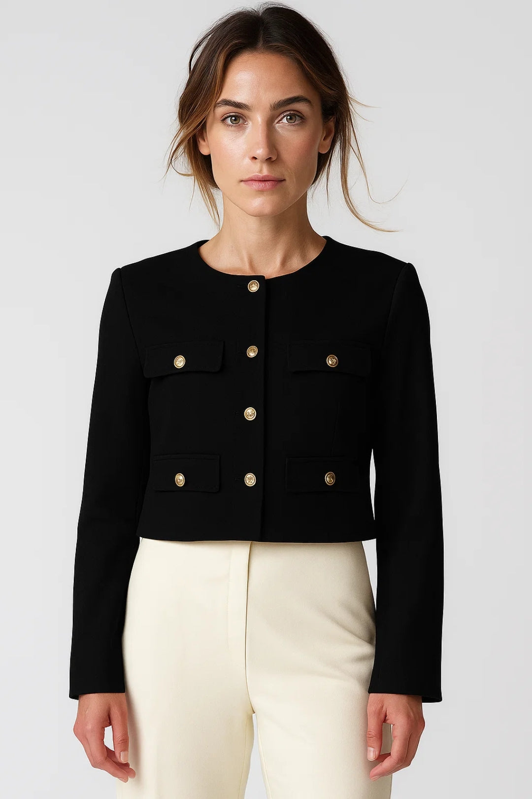Cropped Blazer | Goudkleurige Knopen
