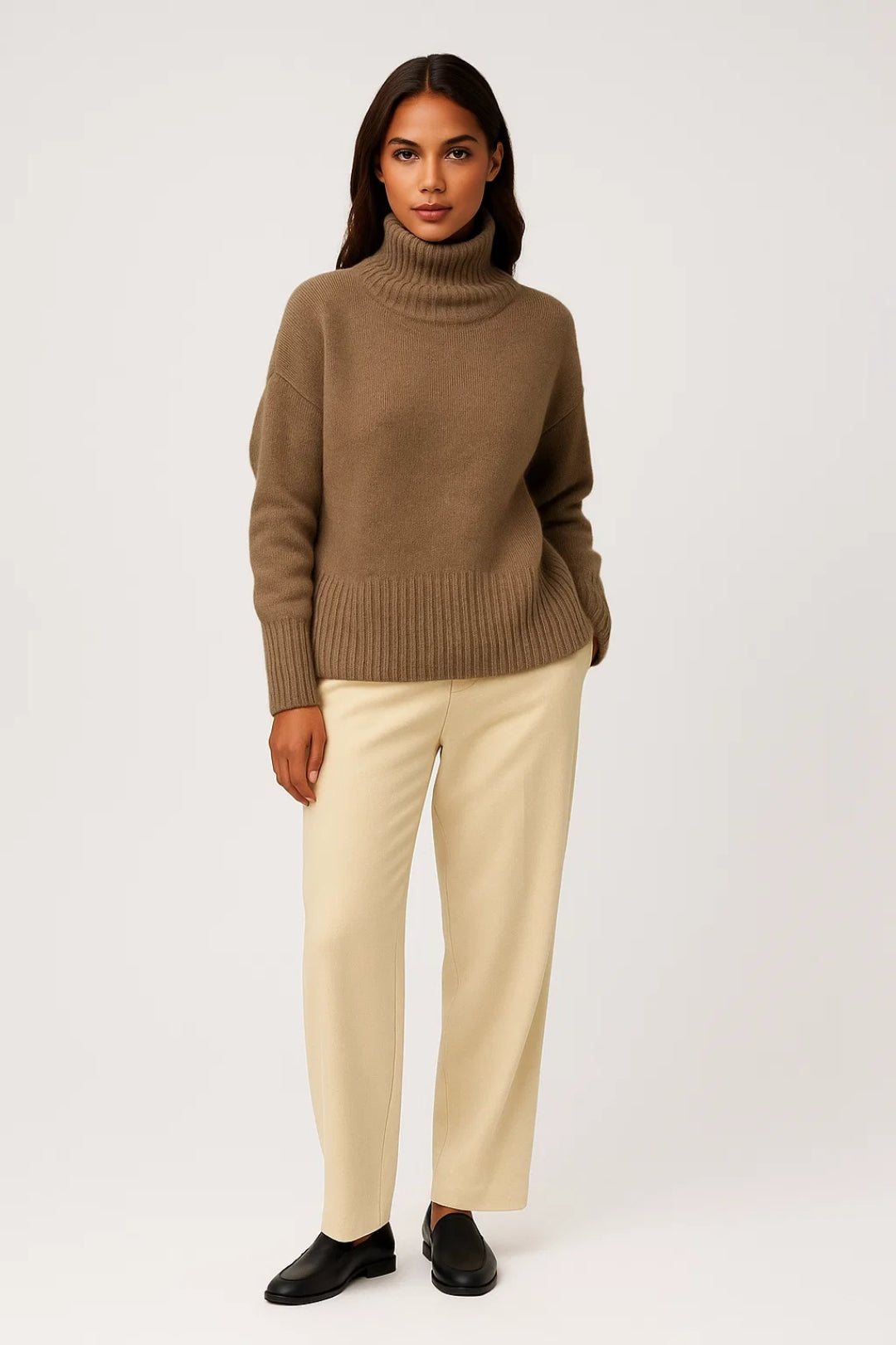 Trui Dames | Hoge Col en Geribde Boorden | Warme en Tijdloze Look
